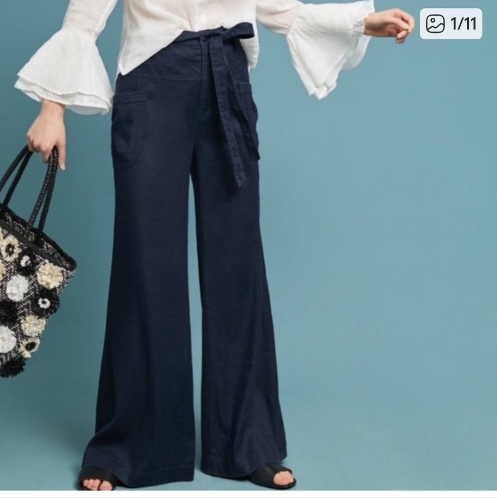 Anthropologie Wide Leg Trousers Size 27  Linen Blend High-waisted